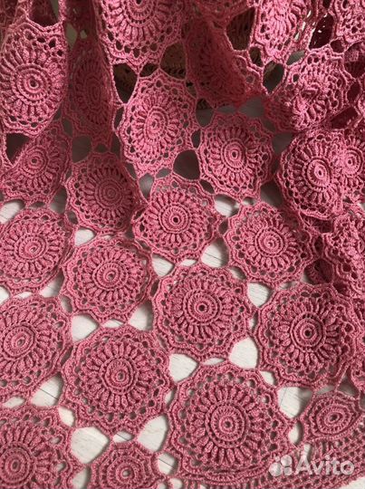 Плед кораллового цвета 130х140см, хлопок, крючком