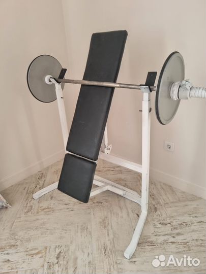 Скамья для жима со стойками и штангой бу