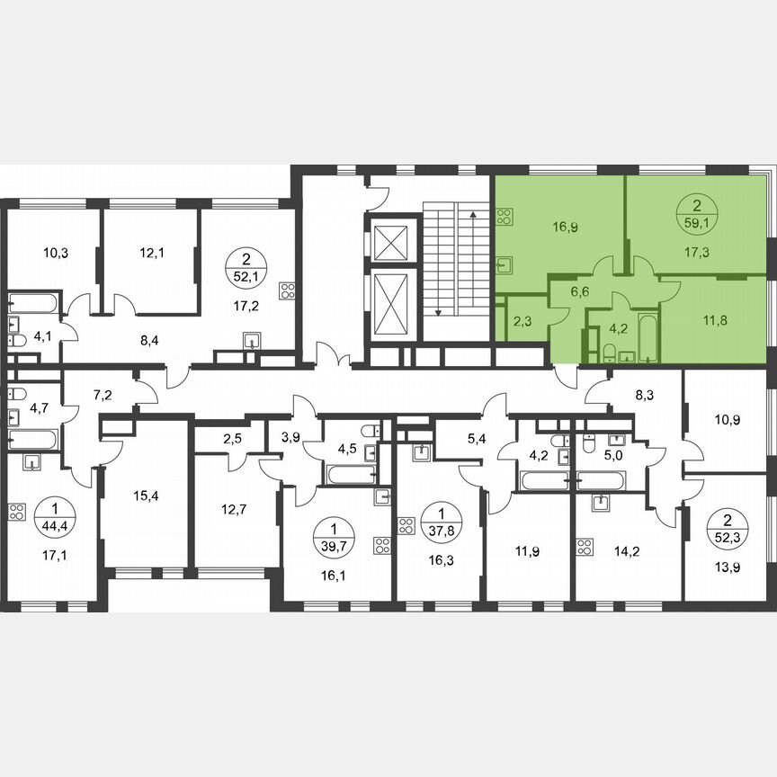 2-к. квартира, 59,1 м², 14/17 эт.