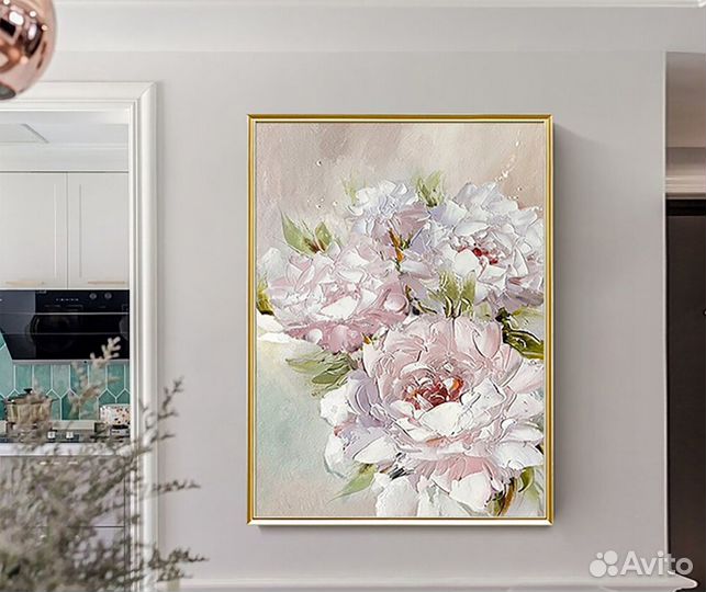 Изысканная картина маслом с белыми цветами