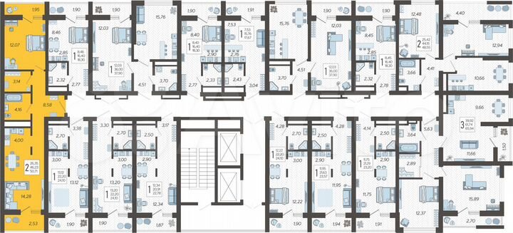 2-к. квартира, 50,7 м², 10/19 эт.