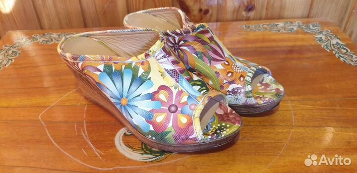 Удобные сабо 36р кожа цветочный принт