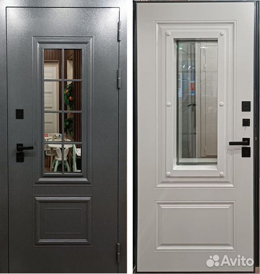 Входная дверь графит с окном и терморазрывом