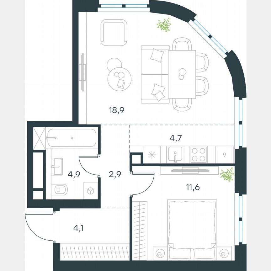 2-к. квартира, 47,1 м², 24/37 эт.