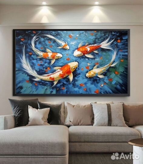Картина маслом Яркие рыбы Карпы Кои