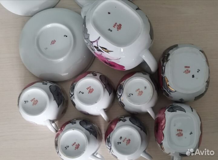 Розовая ветка лфз - чайник, сахарница, молочник