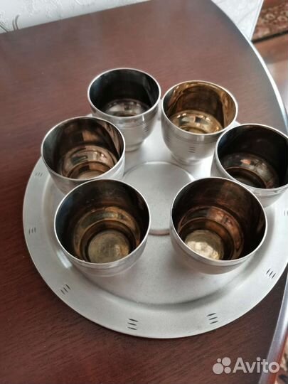 Набор мельхиоровых стопок с подносом СССР