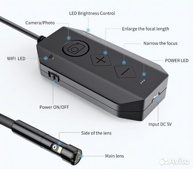 Эндоскоп WI-FI двойная камера 5MP Зум x4 5м