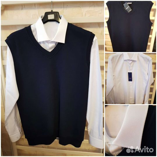 Школьный жилет и рубашка для мальчика р.164