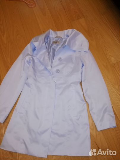 Плащ тренч летний голубой женский с воротником