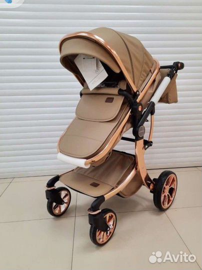 Коляска 3 в 1 из эко кожи коричневая