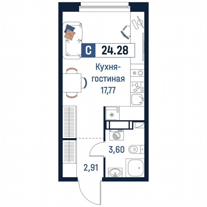 Квартира-студия, 24,3 м², 14/18 эт.