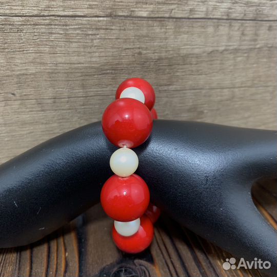 Винтажный Браслет Красный Коралл Прессованный