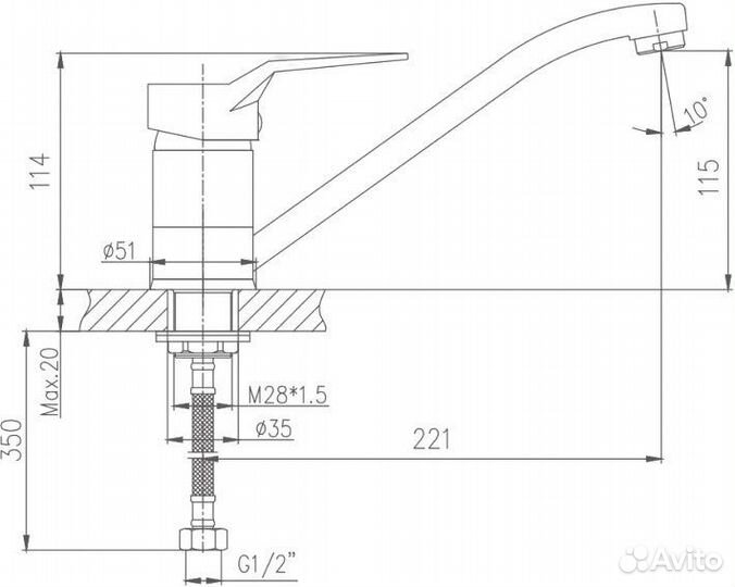 Смеситель для кухни Haiba HB63 HB4963 хром латунь