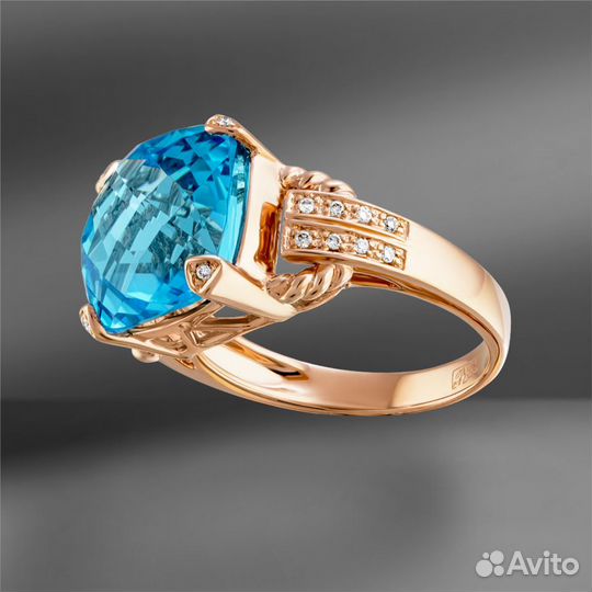 Золотое кольцо с топазом 11.75Ct и бриллиантами