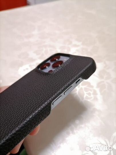 Чехол для iPhone 13 pro черный из натуральной кожи