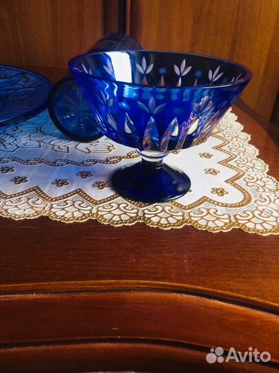 Блюдо, ваза хрусталь кобальт стекло СССР