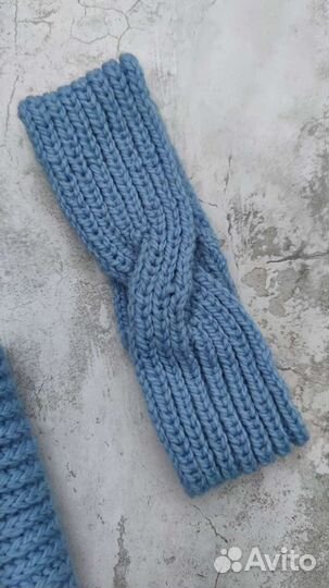 Шапка, шарф и повязка комплект ручная работа