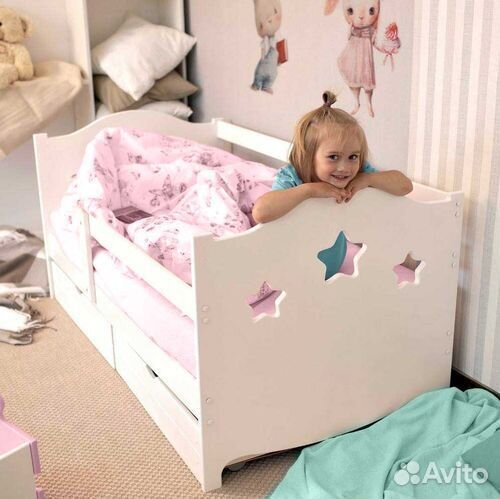 Кроватка из массива от 2х лет сингл с бортиком