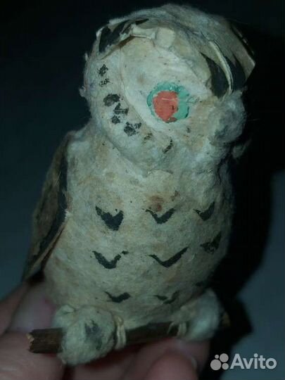 Старинная ватная елочная игрушка,Сова
