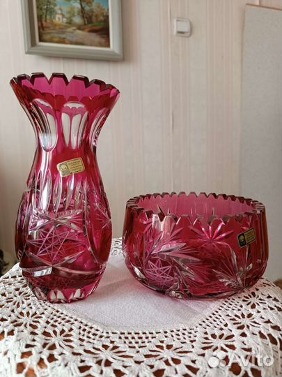 Ваза цветной хрусталь гдр