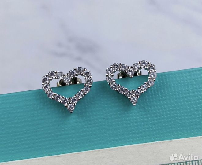 Серьги гвоздики сердечки tiffany