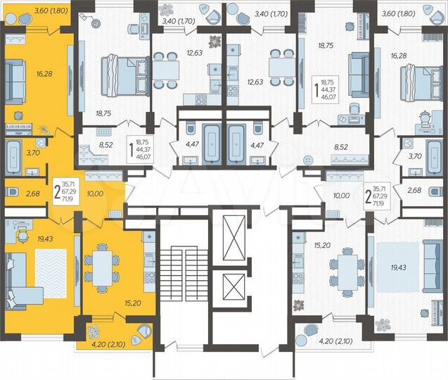 2-к. квартира, 71 м², 7/22 эт.