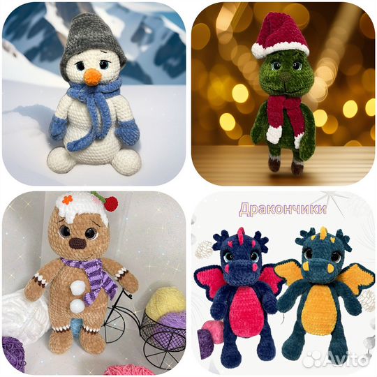 Плюшевые игрушки зайки-снеговик вязание