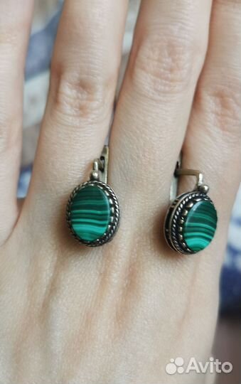 Серьги с малахитом винтаж