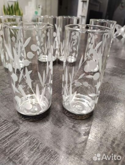 Хрусталь СССР рюмки 6шт мельхиоровое дно h-9,5см