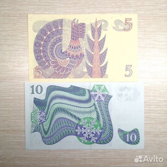 Банкнота купюра 5 пять и 10 десять шведских крон
