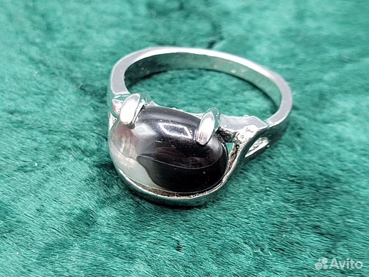 Кольцо черный камень Обсидиан