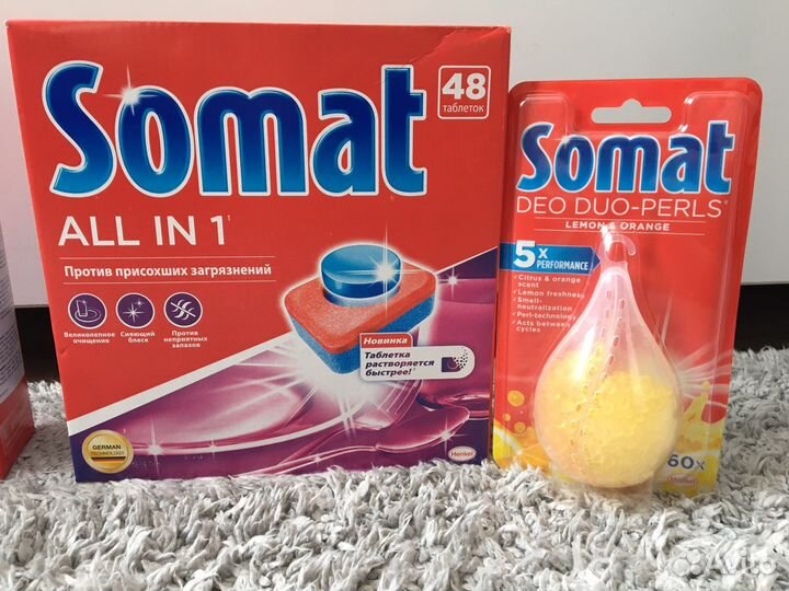 Таблетки и ополаскиватель Somat для ппм