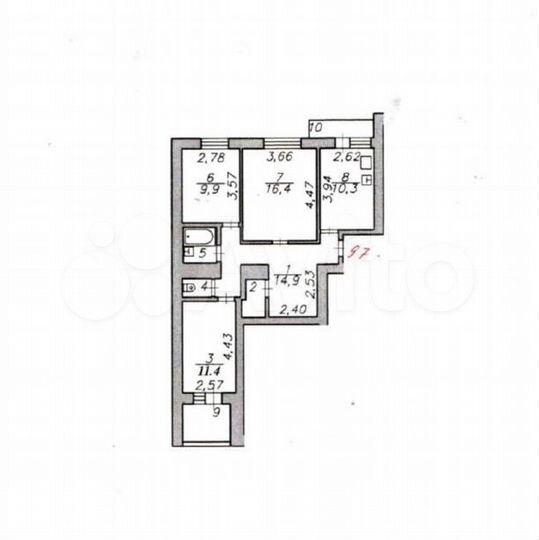 Аукцион: 2-к. квартира, 52,5 м², 1/9 эт.