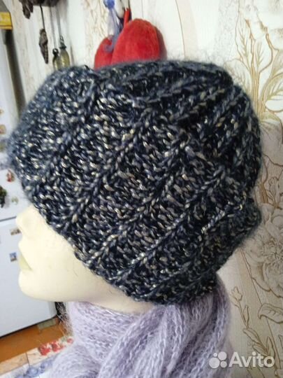 Шапочка с двойным отворотом вязаная