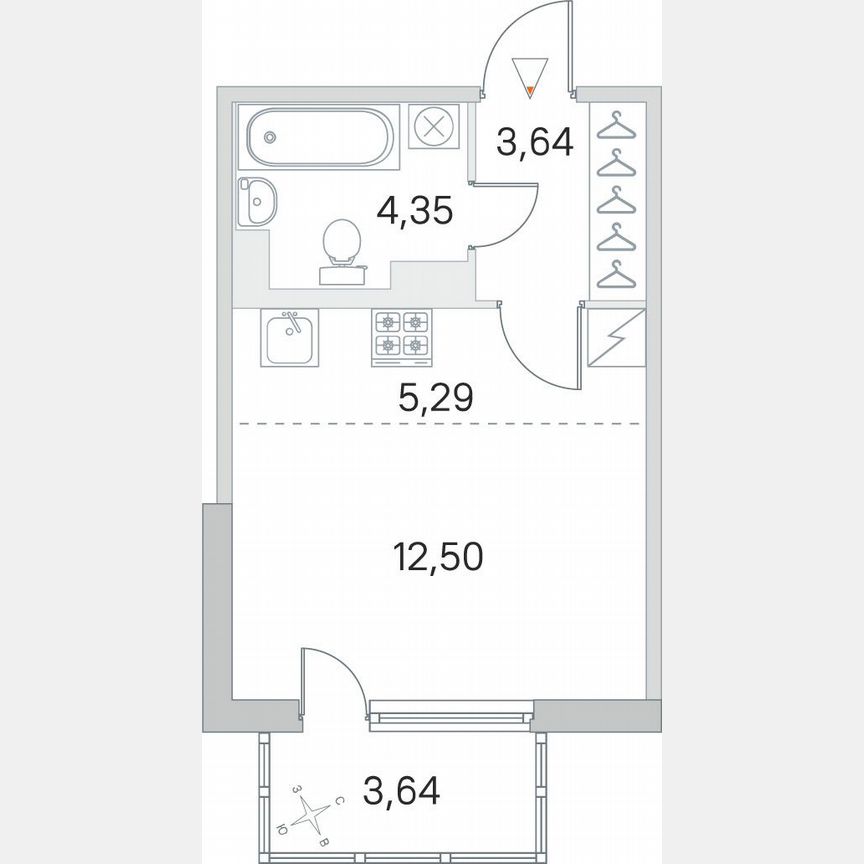 Квартира-студия, 26,9 м², 2/5 эт.
