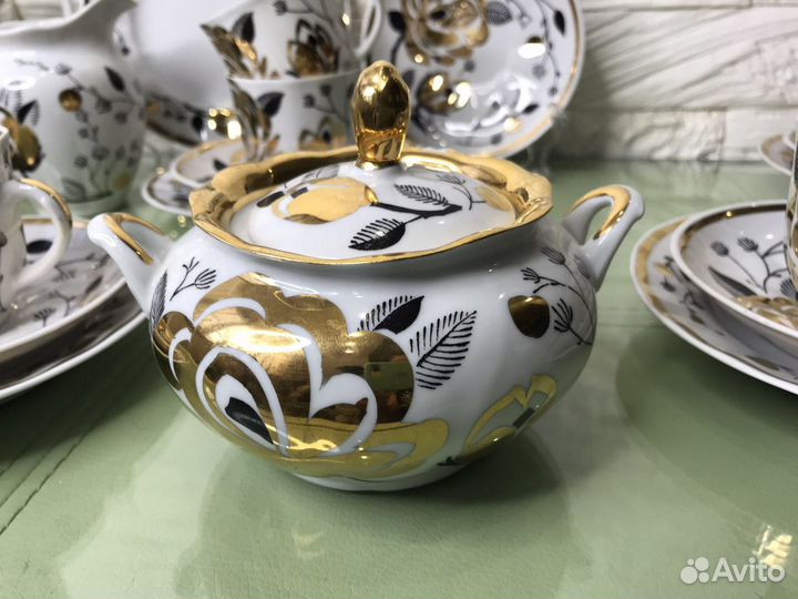 Кофейный сервиз Вербилки «Золотая роза»