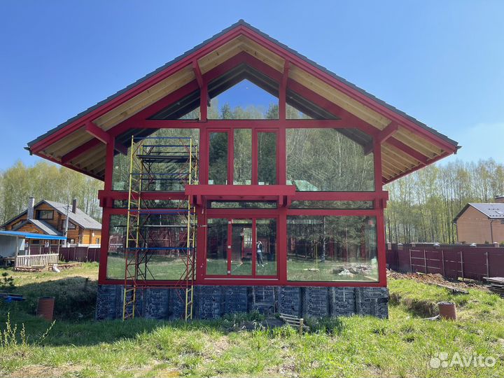 Панорамное безрамное остекление фахверк