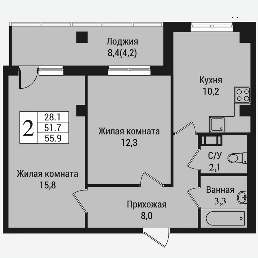 2-к. квартира, 60,2 м², 11/15 эт.