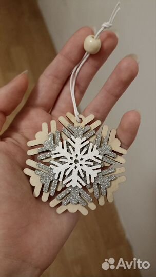 Ëлочная игрушка деревянная снежинка