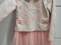 Нежно-розовое платье на р.146+серёжки и браслет