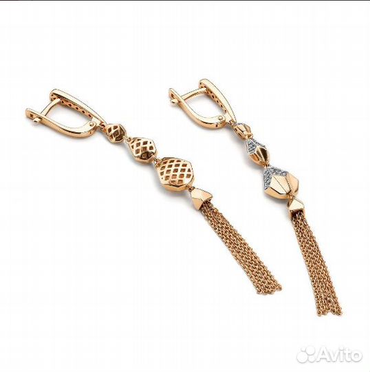 Серьги цепочки с бриллиантами 7,92г 585 проба