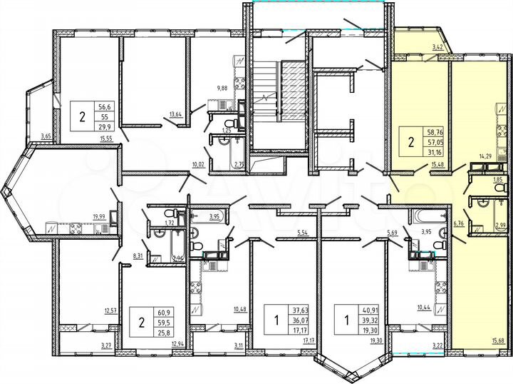 2-к. квартира, 58,8 м², 16/18 эт.