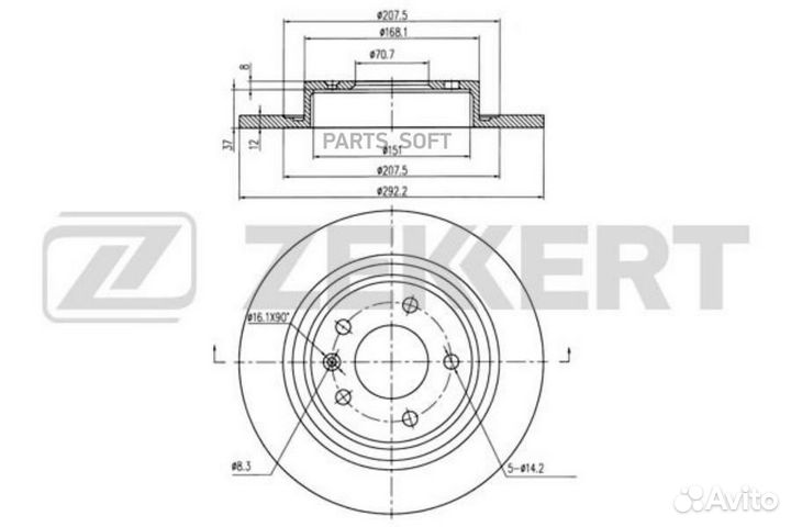Zekkert BS-5755 Диск торм. зад. Chevrolet Cruze (J