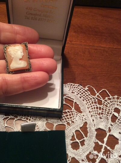 Брошь камея серебро Англия антикварная