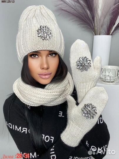 Шапка на флисе+хомут+варежки