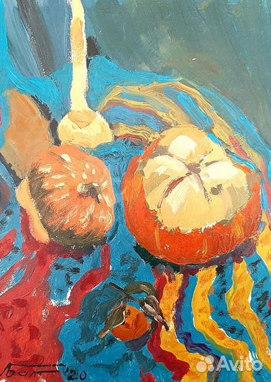 Картина маслом в восточном стиле с тыквами