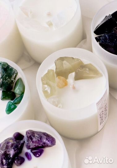 Ароматические свечи с кристаллами, нат. камнем