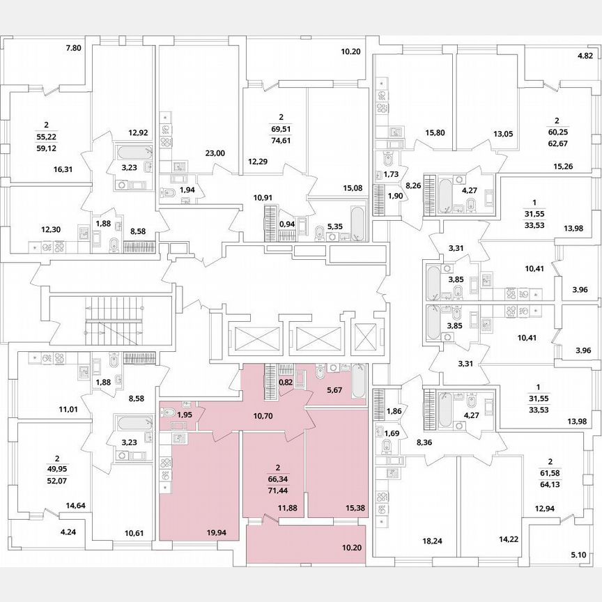 2-к. квартира, 71,4 м², 12/18 эт.