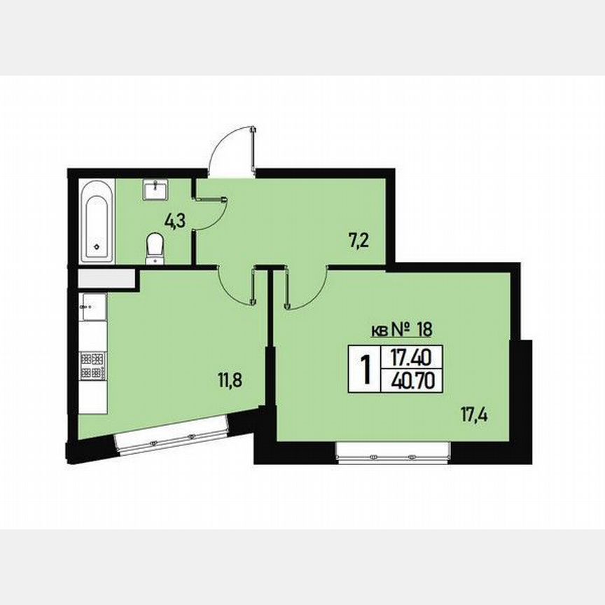 1-к. квартира, 40 м², 3/3 эт.
